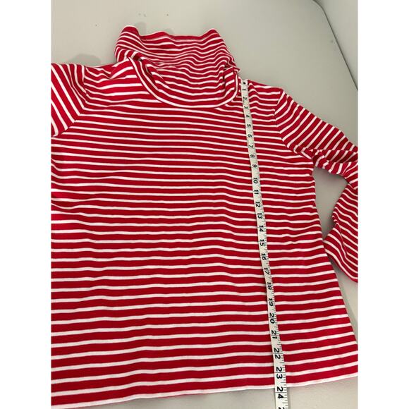 Women's Red White Stripe Cowl Neck 100% Cotton Long-sleeved Shirt Top L Holiday - Picture 6 of 7